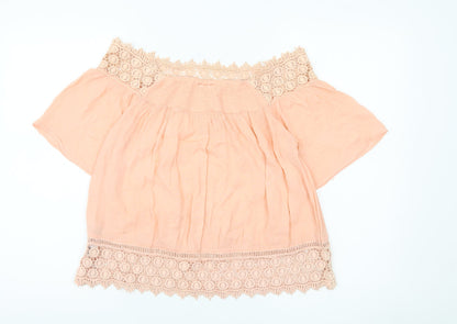 Miss Selfridge Women’s Pink Off Shoulder Lace Trim Blouse UK 6