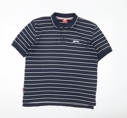 Slazenger Men’s Blue Striped Polo Shirt M Short Sleeve Cotton