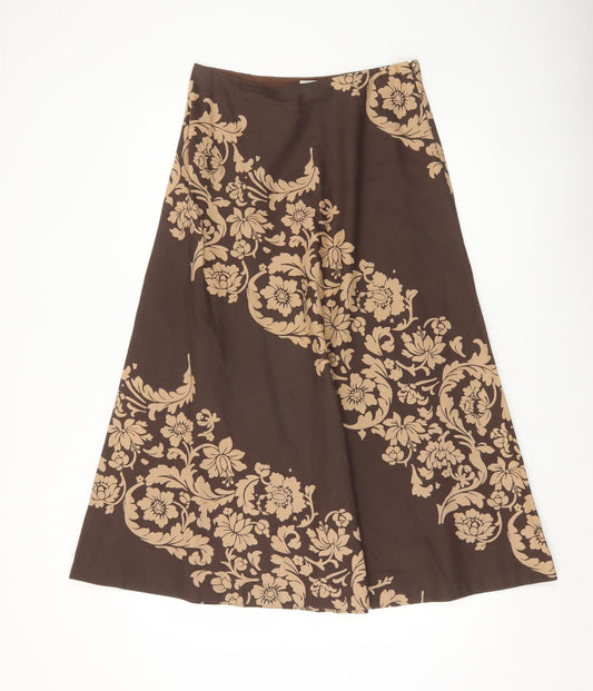 Laura Ashley Women’s Brown Beige Floral A-Line Midi Skirt Size 10
