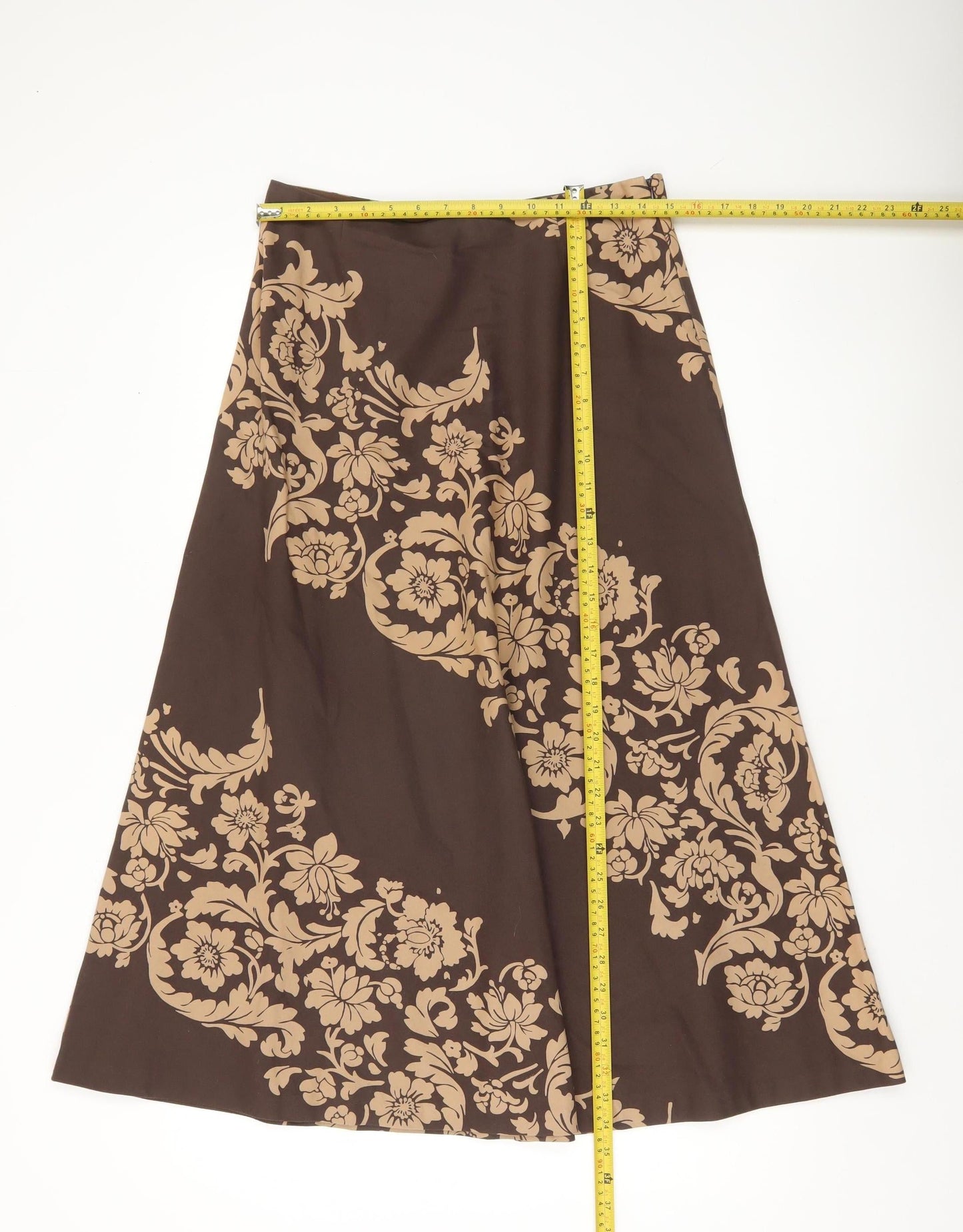 Laura Ashley Women’s Brown Beige Floral A-Line Midi Skirt Size 10