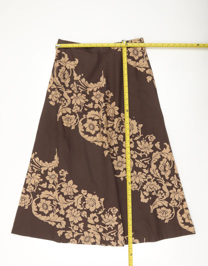 Laura Ashley Women’s Brown Beige Floral A-Line Midi Skirt Size 10