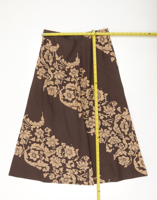 Laura Ashley Women’s Brown Beige Floral A-Line Midi Skirt Size 10