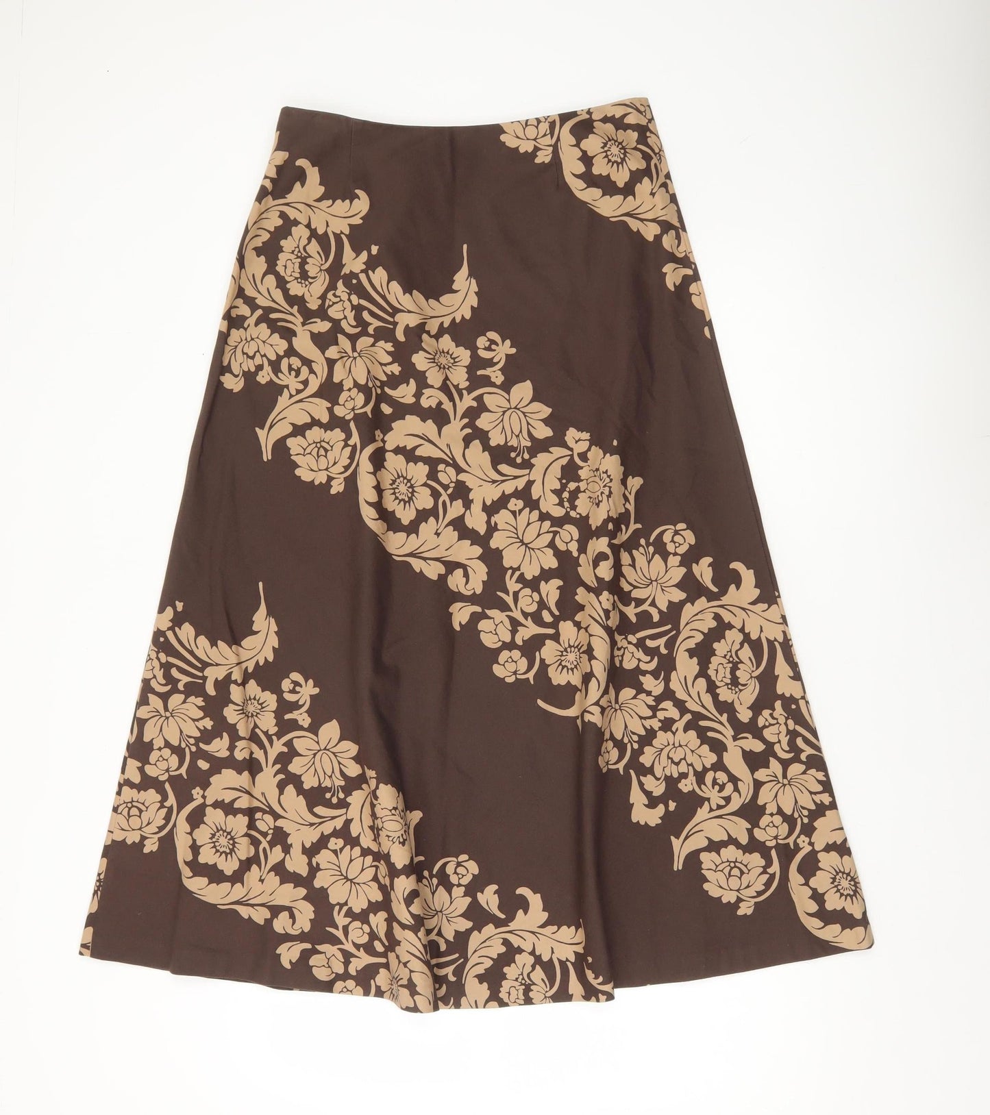 Laura Ashley Women’s Brown Beige Floral A-Line Midi Skirt Size 10
