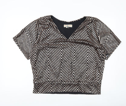 Billie & Blossom Women’s Black Geometric V-Neck Blouse UK 16 Petite