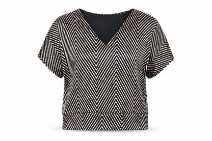 Billie & Blossom Women’s Black Geometric V-Neck Blouse UK 16 Petite