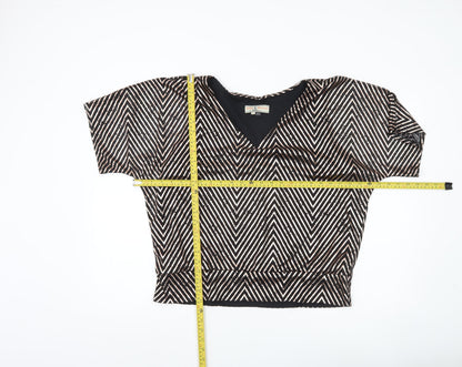Billie & Blossom Women’s Black Geometric V-Neck Blouse UK 16 Petite