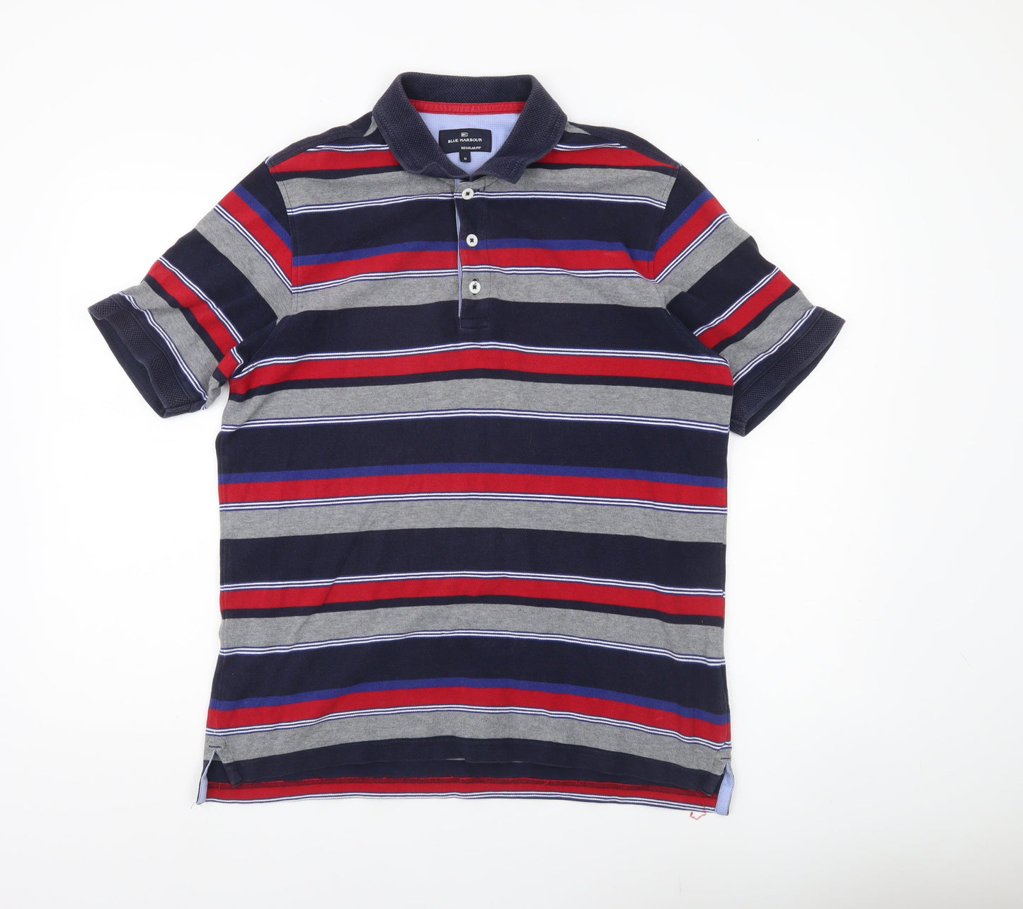 Marks & Spencer Blue Harbour Men’s Multicoloured Striped Polo Shirt M Regular Fit Cotton