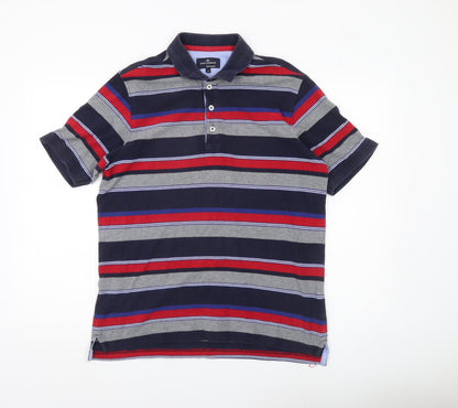 Marks & Spencer Blue Harbour Men’s Multicoloured Striped Polo Shirt M Regular Fit Cotton