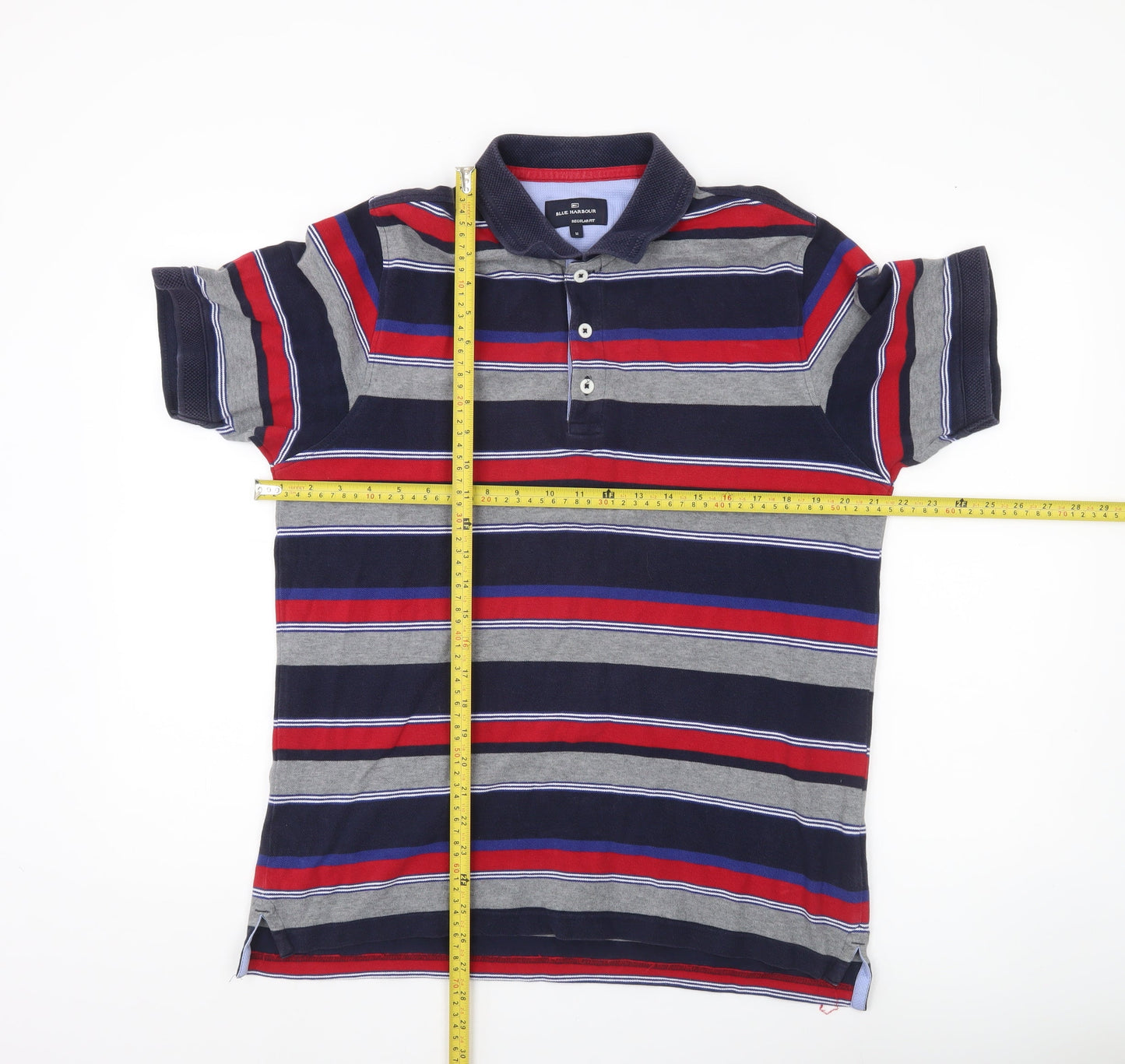 Marks & Spencer Blue Harbour Men’s Multicoloured Striped Polo Shirt M Regular Fit Cotton