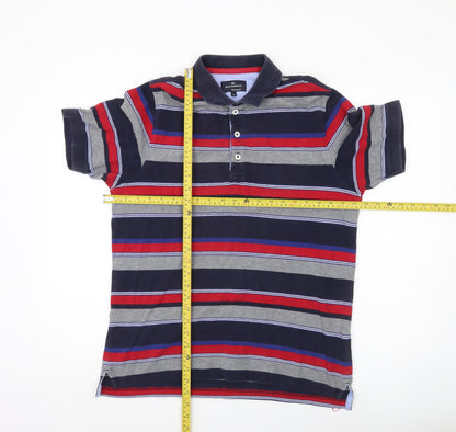 Marks & Spencer Blue Harbour Men’s Multicoloured Striped Polo Shirt M Regular Fit Cotton
