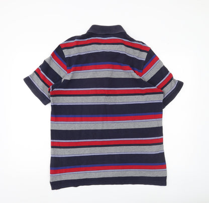 Marks & Spencer Blue Harbour Men’s Multicoloured Striped Polo Shirt M Regular Fit Cotton