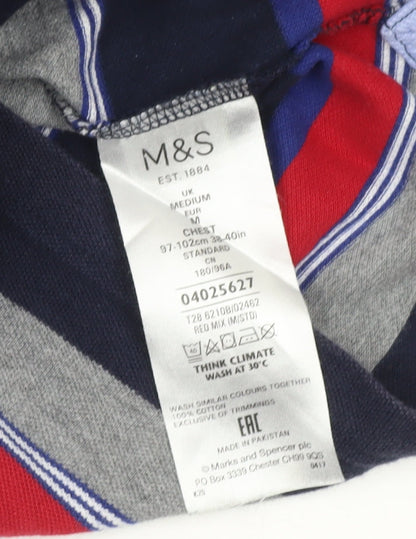 Marks & Spencer Blue Harbour Men’s Multicoloured Striped Polo Shirt M Regular Fit Cotton