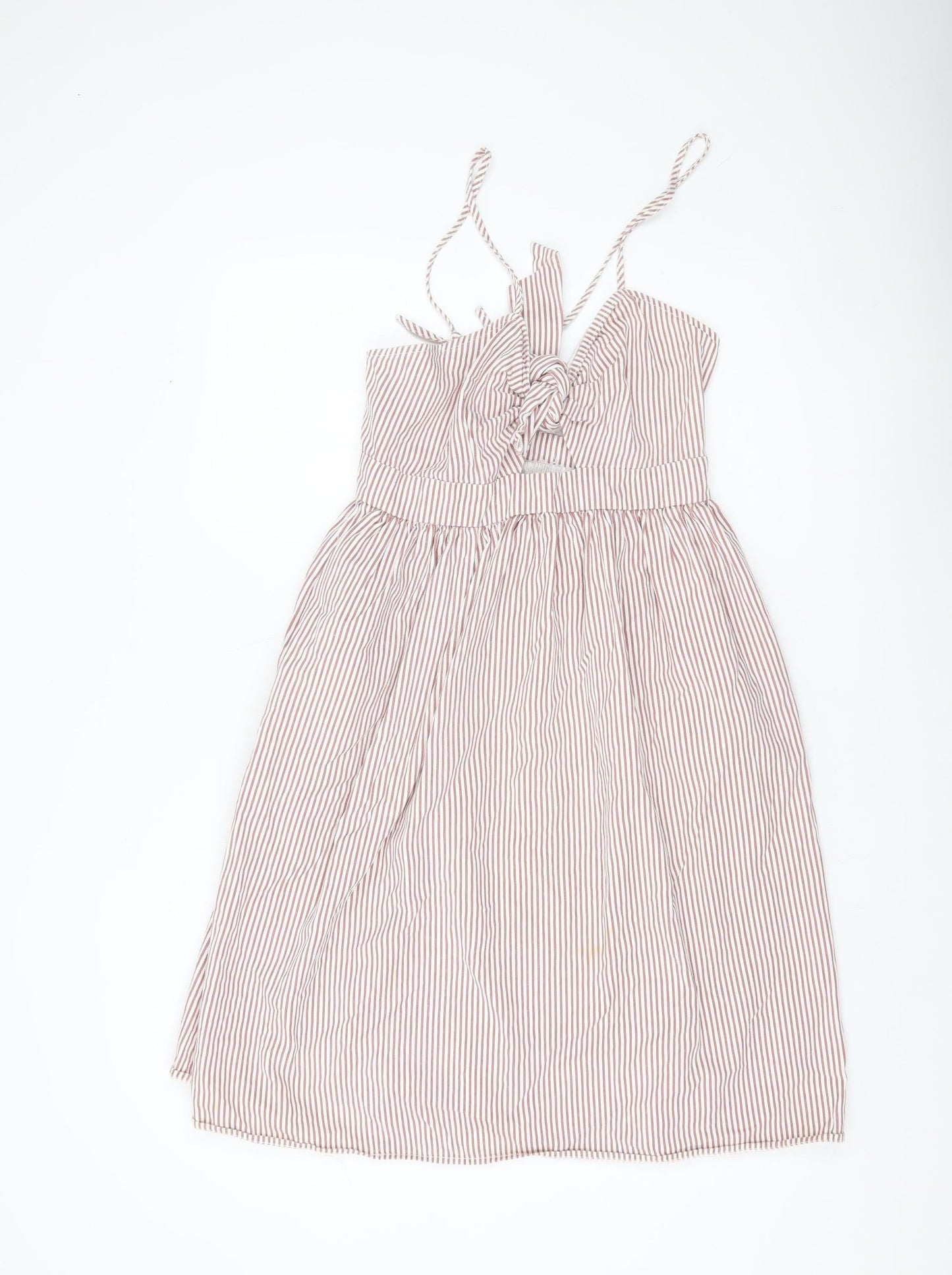 Boohoo Women Red Striped Cotton Knee Length Sundress UK 10