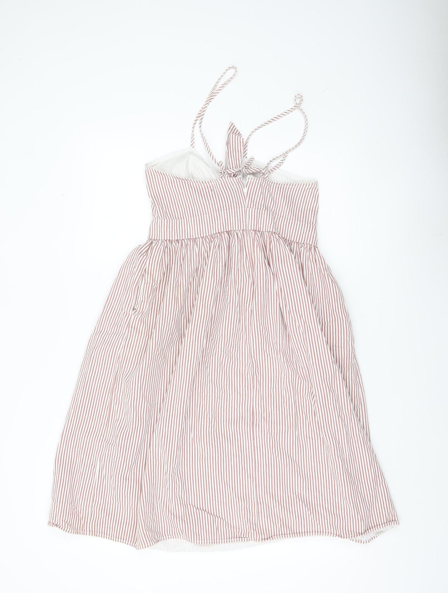 Boohoo Women Red Striped Cotton Knee Length Sundress UK 10