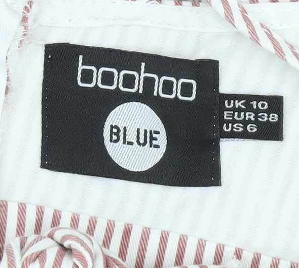 Boohoo Women Red Striped Cotton Knee Length Sundress UK 10