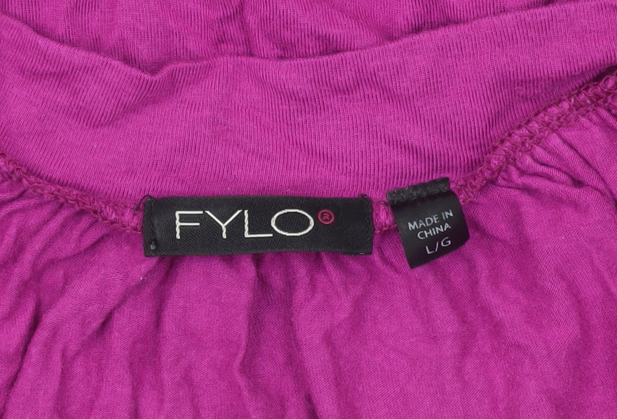 Fylo Womens Purple Beaded V-Neck Tunic Blouse Size L Short Sleeve