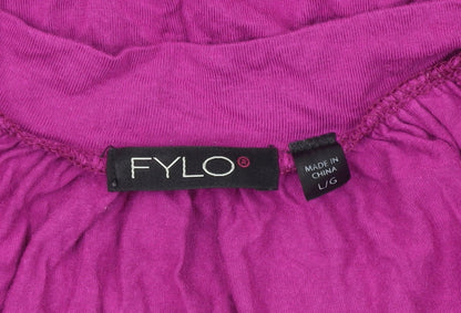 Fylo Womens Purple Beaded V-Neck Tunic Blouse Size L Short Sleeve