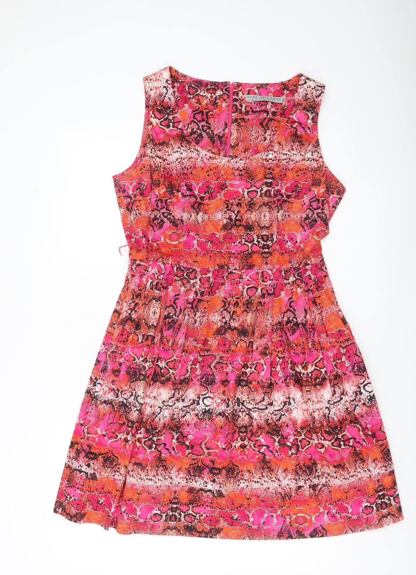 Marc New York Women's Pink Orange Animal Print A-Line Dress Size 10
