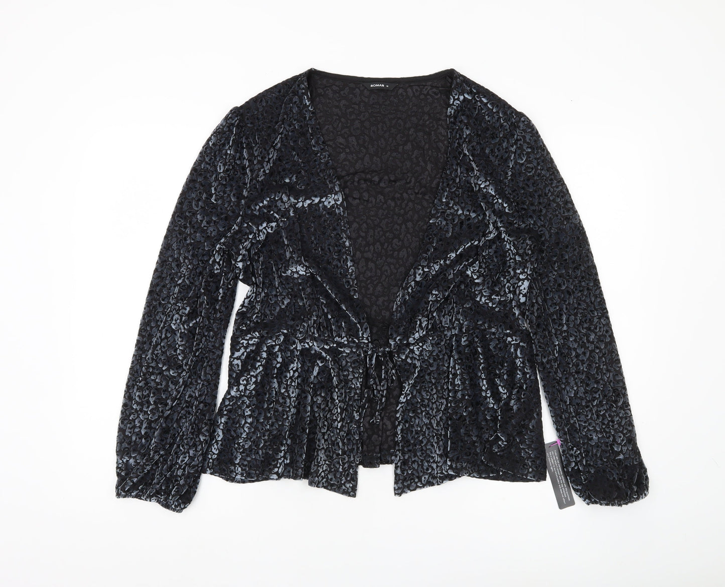 Womens UK Size 16 Roman Black Wrap Blouse