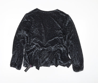 Womens UK Size 16 Roman Black Wrap Blouse