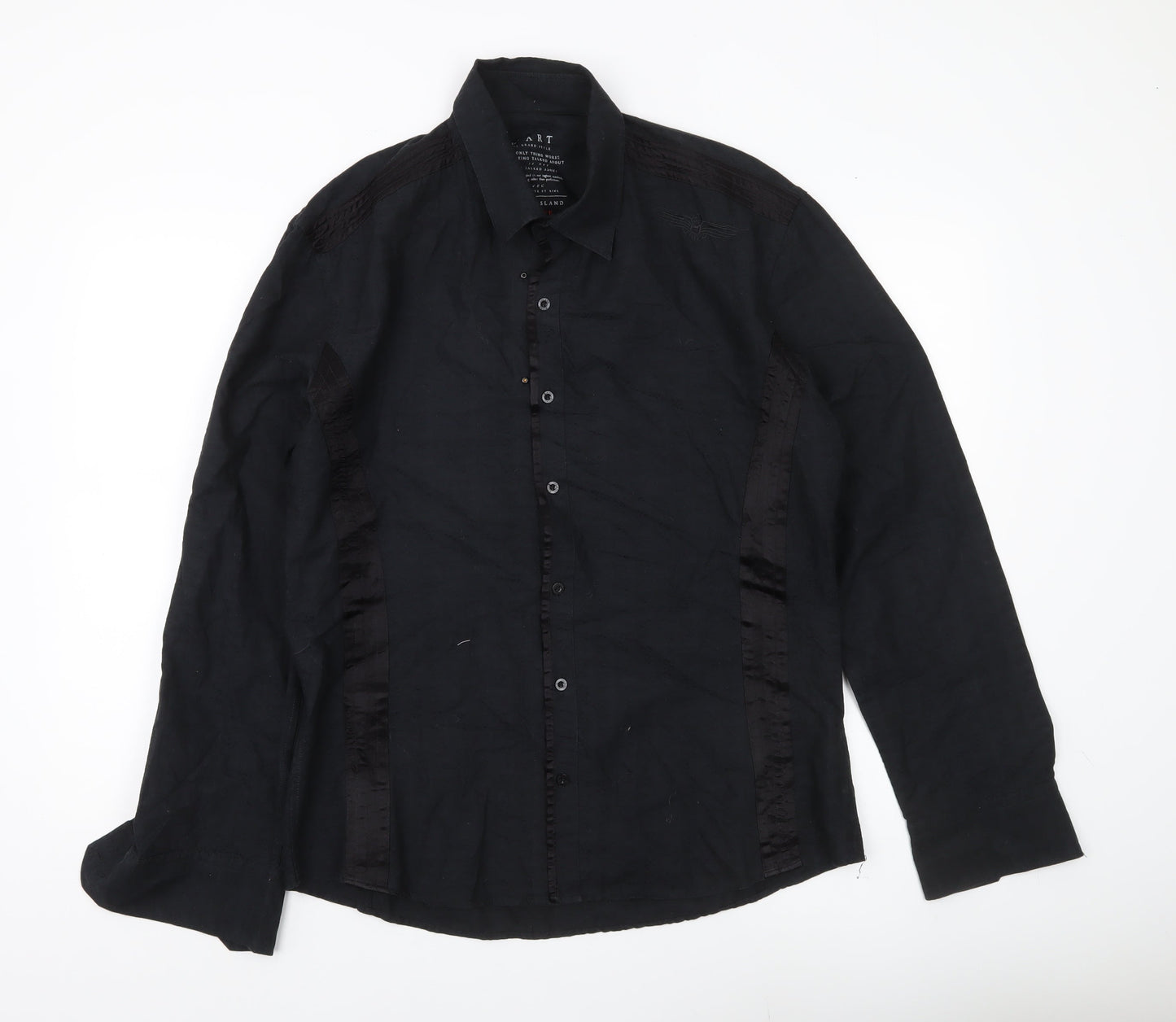 River Island Men's Black Cotton Long Sleeve Dress Shirt Size L