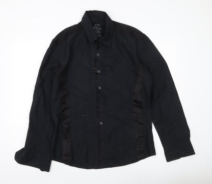 River Island Men's Black Cotton Long Sleeve Dress Shirt Size L