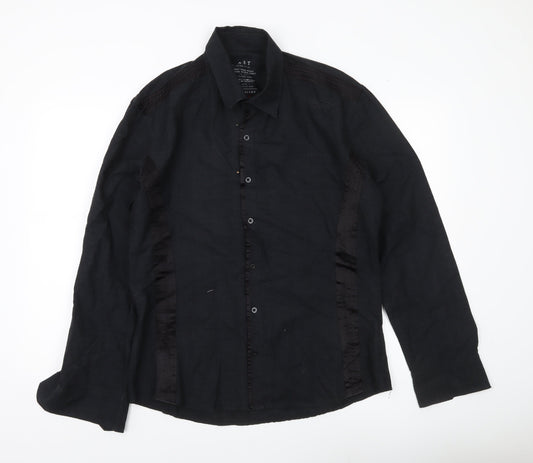 River Island Men's Black Cotton Long Sleeve Dress Shirt Size L