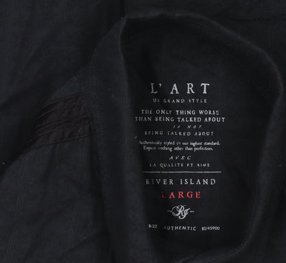 River Island Men's Black Cotton Long Sleeve Dress Shirt Size L