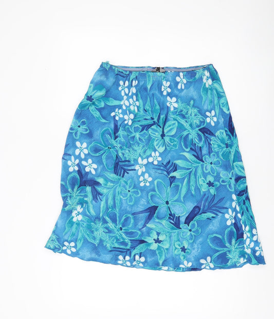 Amaranto Women’s Blue Floral A-Line Viscose Skirt Size 18