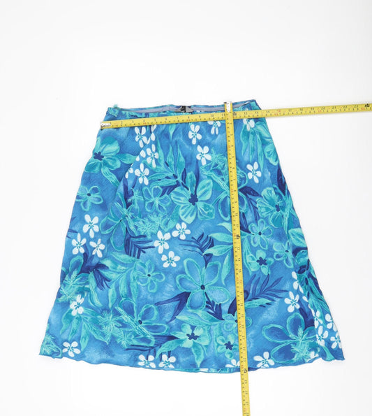 Amaranto Women’s Blue Floral A-Line Viscose Skirt Size 18