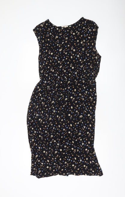 Fat Face Womens Black Floral Sleeveless Shift Dress Size 12