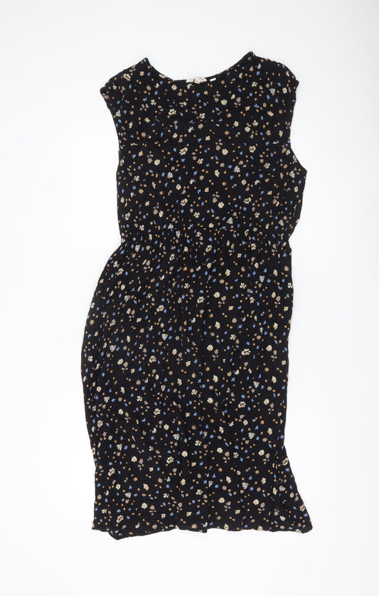 Fat Face Womens Black Floral Sleeveless Shift Dress Size 12