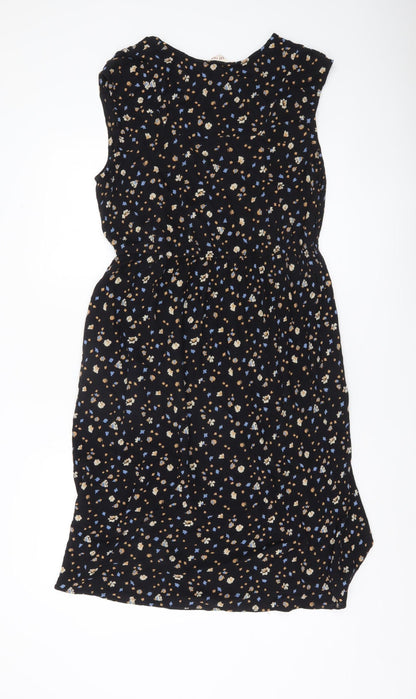Fat Face Womens Black Floral Sleeveless Shift Dress Size 12