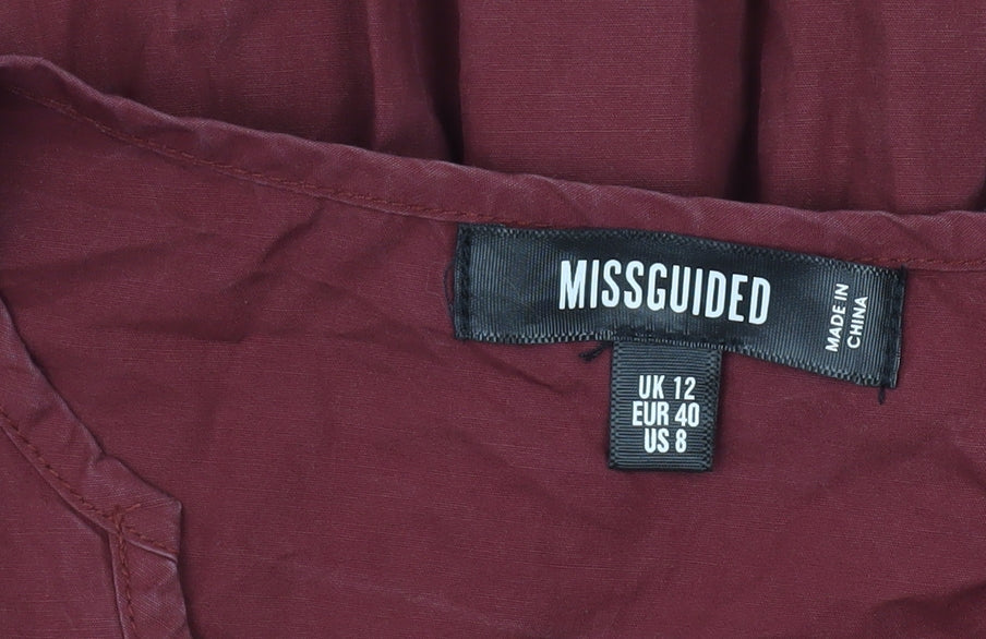 Missguided Women Red Size 12 A-Line Mini Dress Long Sleeve Cotton