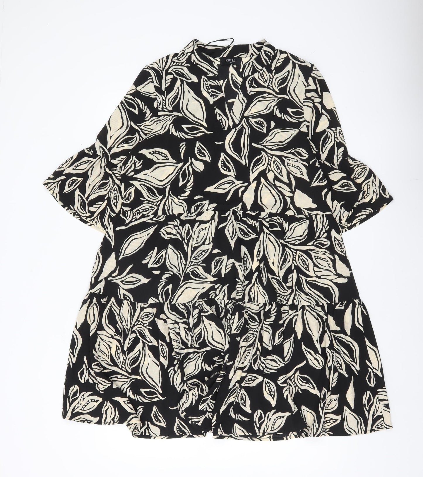 Klass Women’s Black Knee Length Shift Dress Size 10 Floral Bell Sleeve
