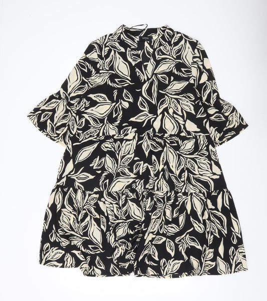 Klass Women’s Black Knee Length Shift Dress Size 10 Floral Bell Sleeve