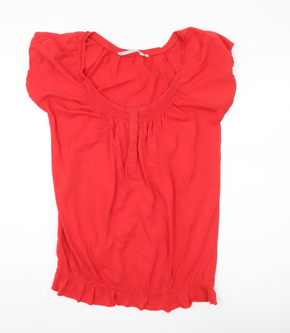 Red Herring Women’s Red Cotton Tunic Blouse Size 10 Scoop Neck