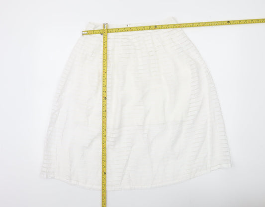 New Look Womens White Size 12 A-Line Midi Skirt Viscose Blend
