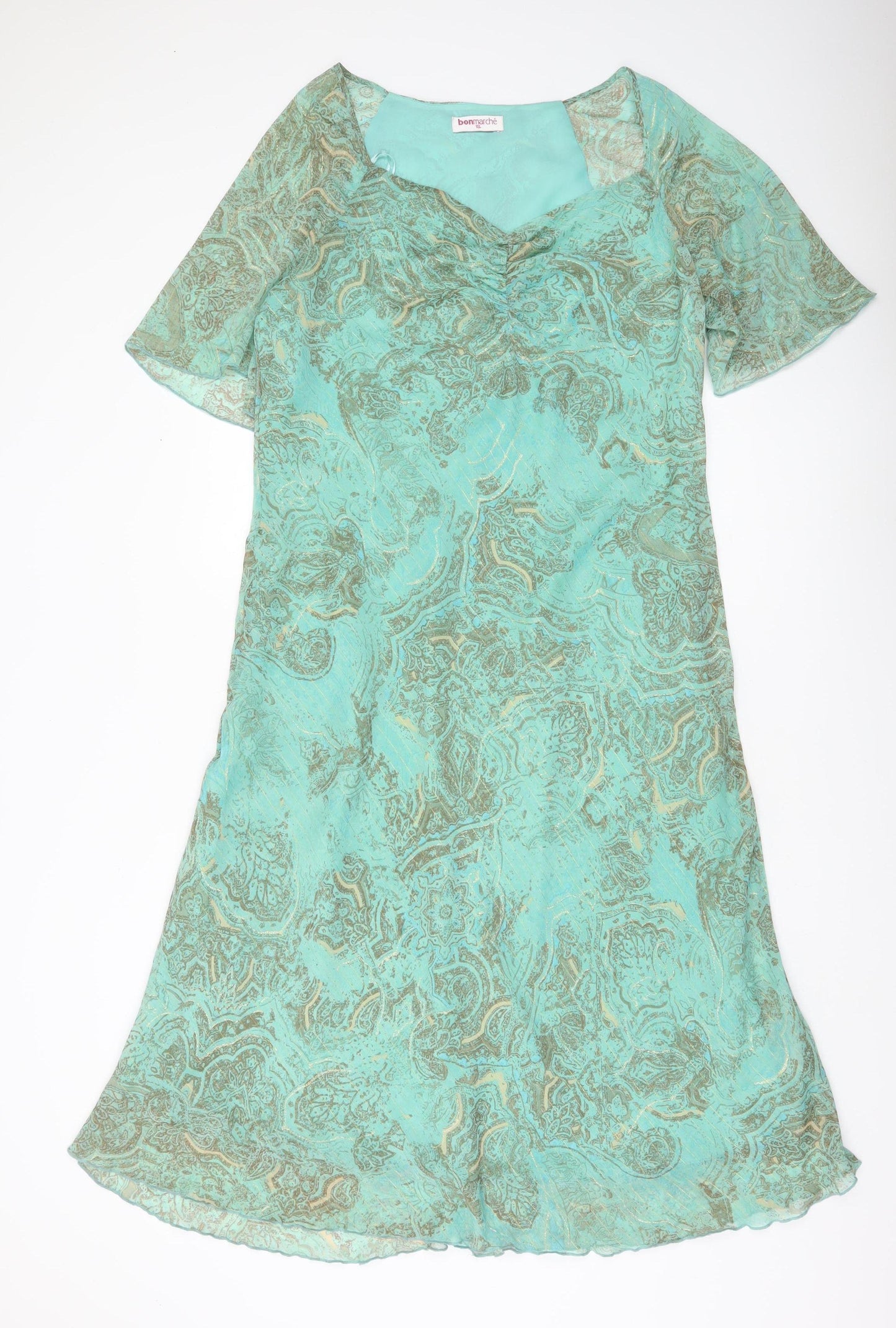 Bonmarché Women’s Green Paisley A-Line Knee Length Dress Size 18