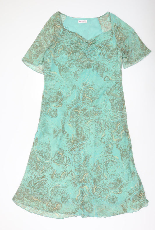 Bonmarché Women’s Green Paisley A-Line Knee Length Dress Size 18