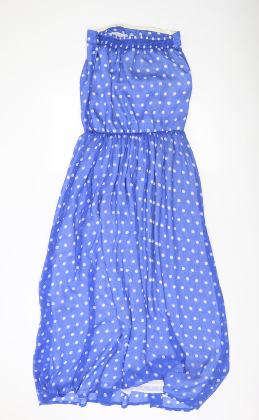 Next Women’s Blue Polka Dot Strapless Chiffon Dress Size 8