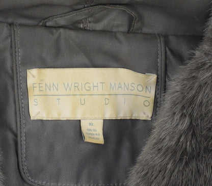Fenn Wright Manson Women’s Grey Fur Trim Belted Hooded Coat Size 16 XL