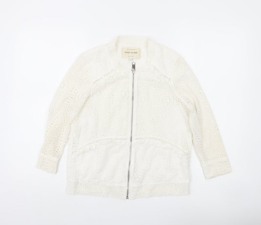 Womens UK Size 6 River Island White Tunic Button-Up