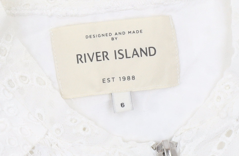 Womens UK Size 6 River Island White Tunic Button-Up