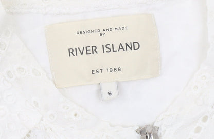 Womens UK Size 6 River Island White Tunic Button-Up