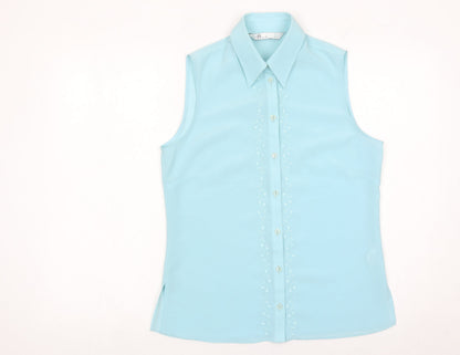 Womens UK Size 10 BHS Blue Basic Button-Up