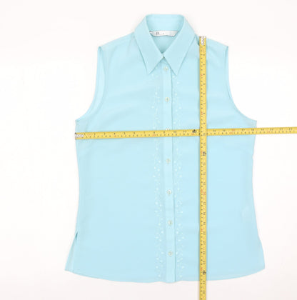 Womens UK Size 10 BHS Blue Basic Button-Up