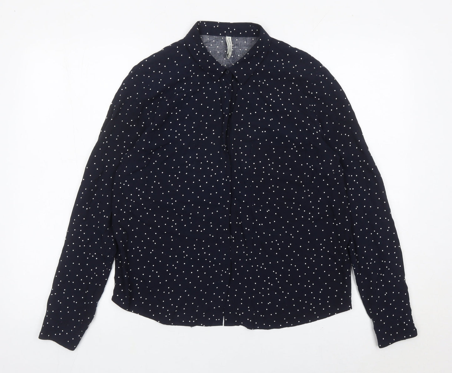 Bershka Womens Blue Polka Dot Button-Up Shirt Size M Long Sleeve