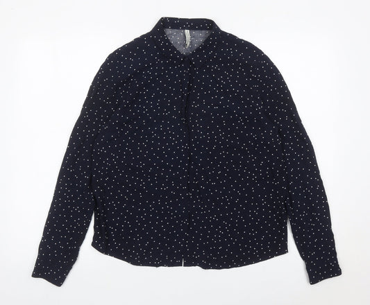 Bershka Womens Blue Polka Dot Button-Up Shirt Size M Long Sleeve
