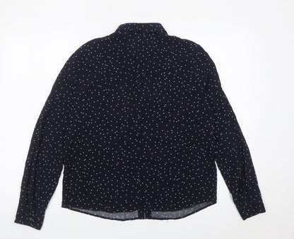 Bershka Womens Blue Polka Dot Button-Up Shirt Size M Long Sleeve